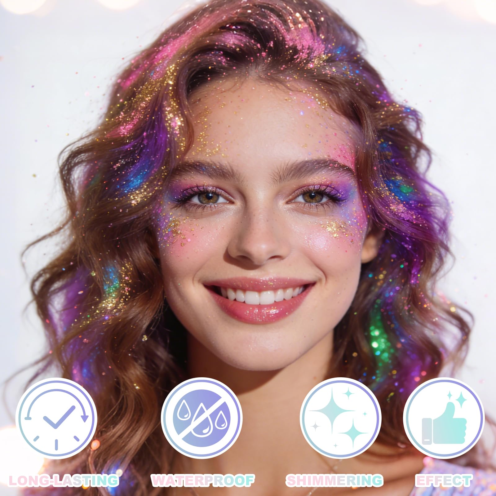 Chunky mermaid sequins and chameleon color changing effect of the pastel glitter gel under bright light