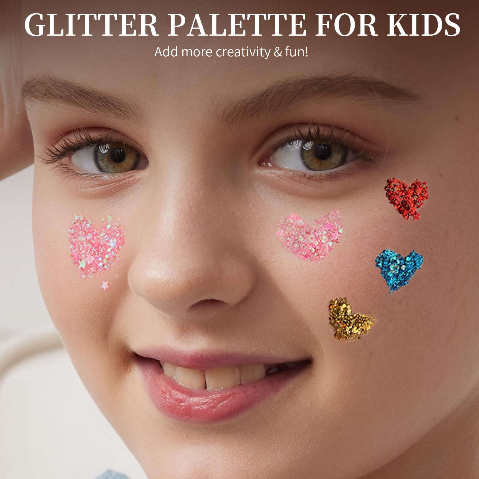 Close-up view of the self-adhesive Fandamei multi-purpose glitter makeup palette texture.