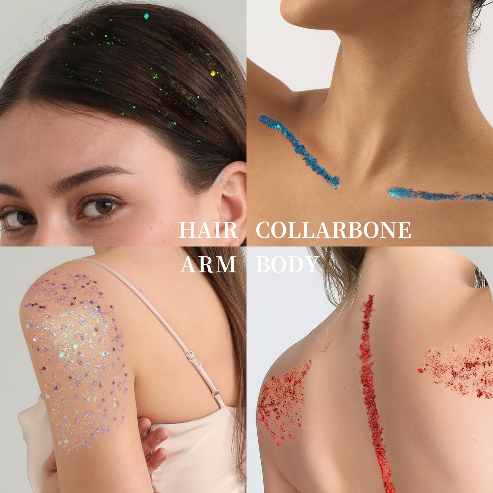 Fandamei safe and non-toxic kids face glitter gel makeup setup for party face paint styling.