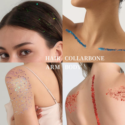 Fandamei safe and non-toxic kids face glitter gel makeup setup for party face paint styling.