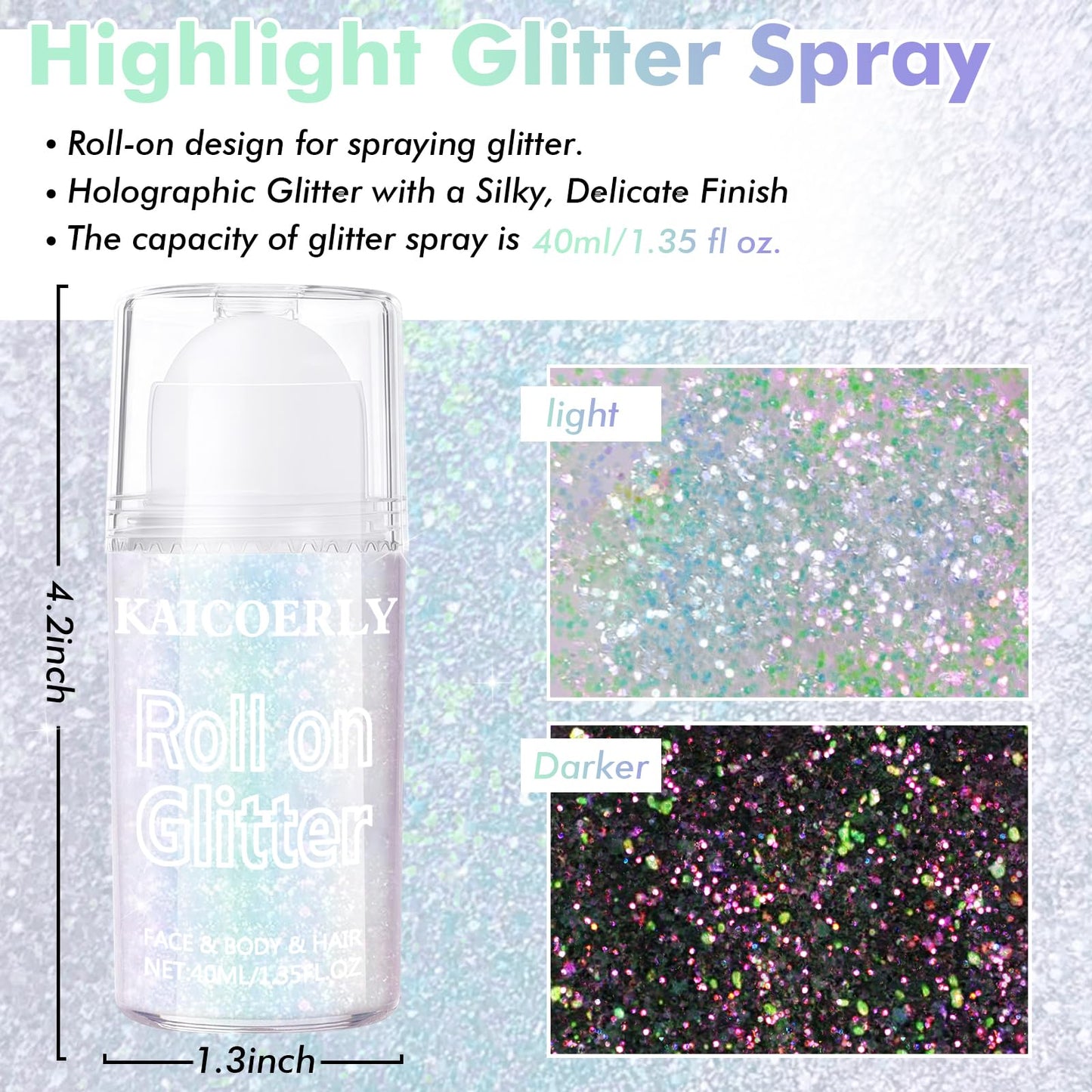 KAICOERLY festival makeup glitter gel swatched on arm demonstrating the pearly iridescent shimmer