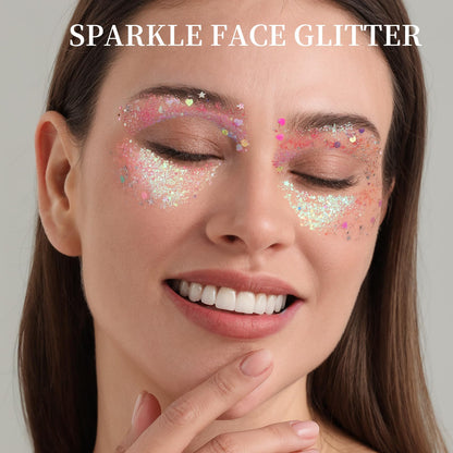 Smudge-resistant Fandamei festival cosmetic glitter gel swatch samples on skin highlighting different shades.