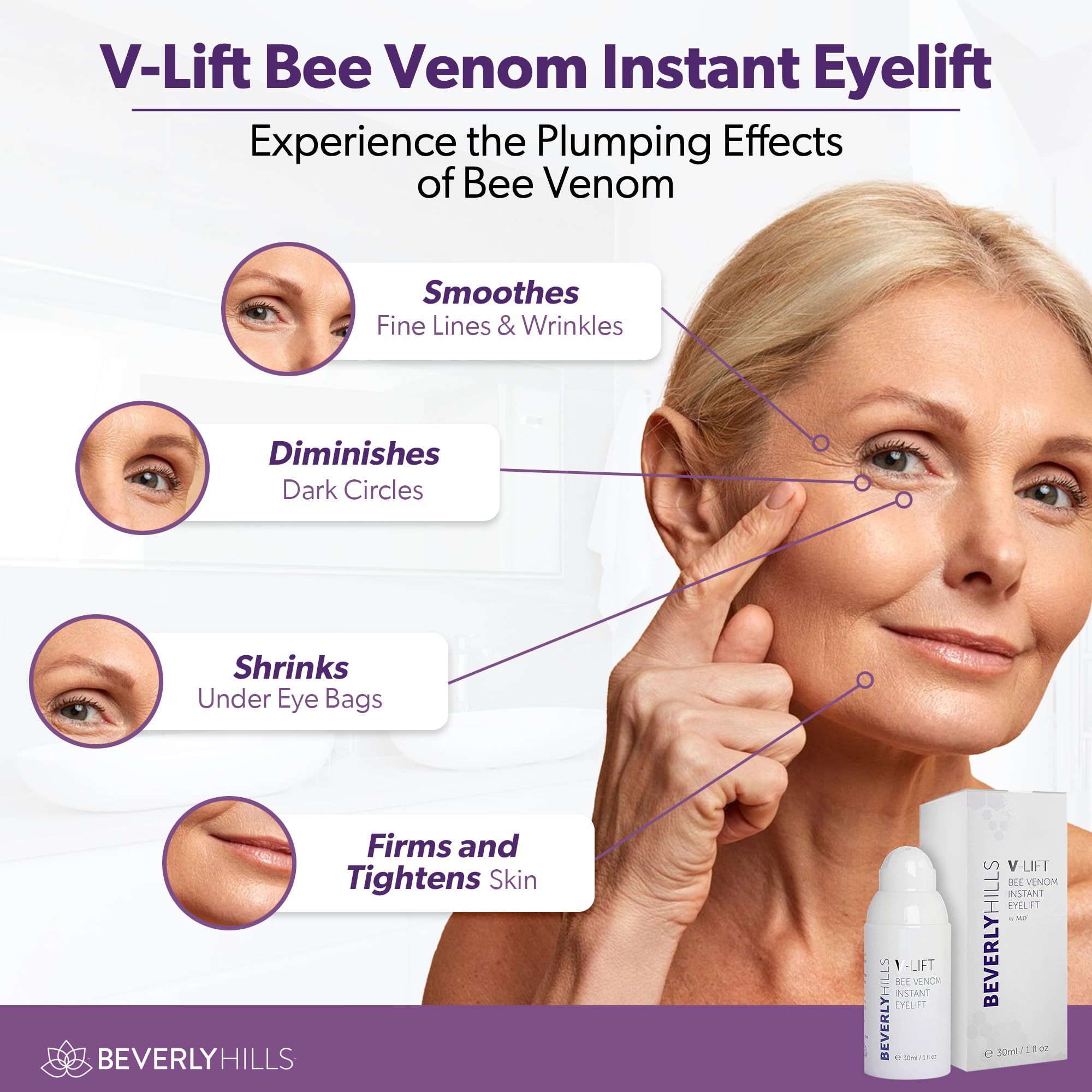 Close up of Beverly Hills V-Lift eye serum tube