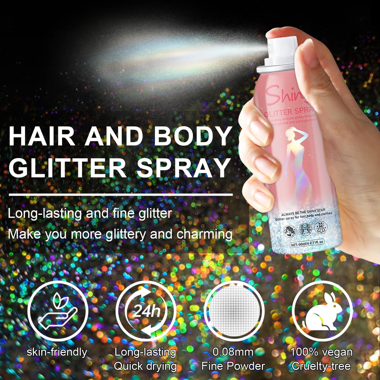 KIDELLE&CO temporary shiny mist sprayed on hair roots showing multi-dimensional sparkle