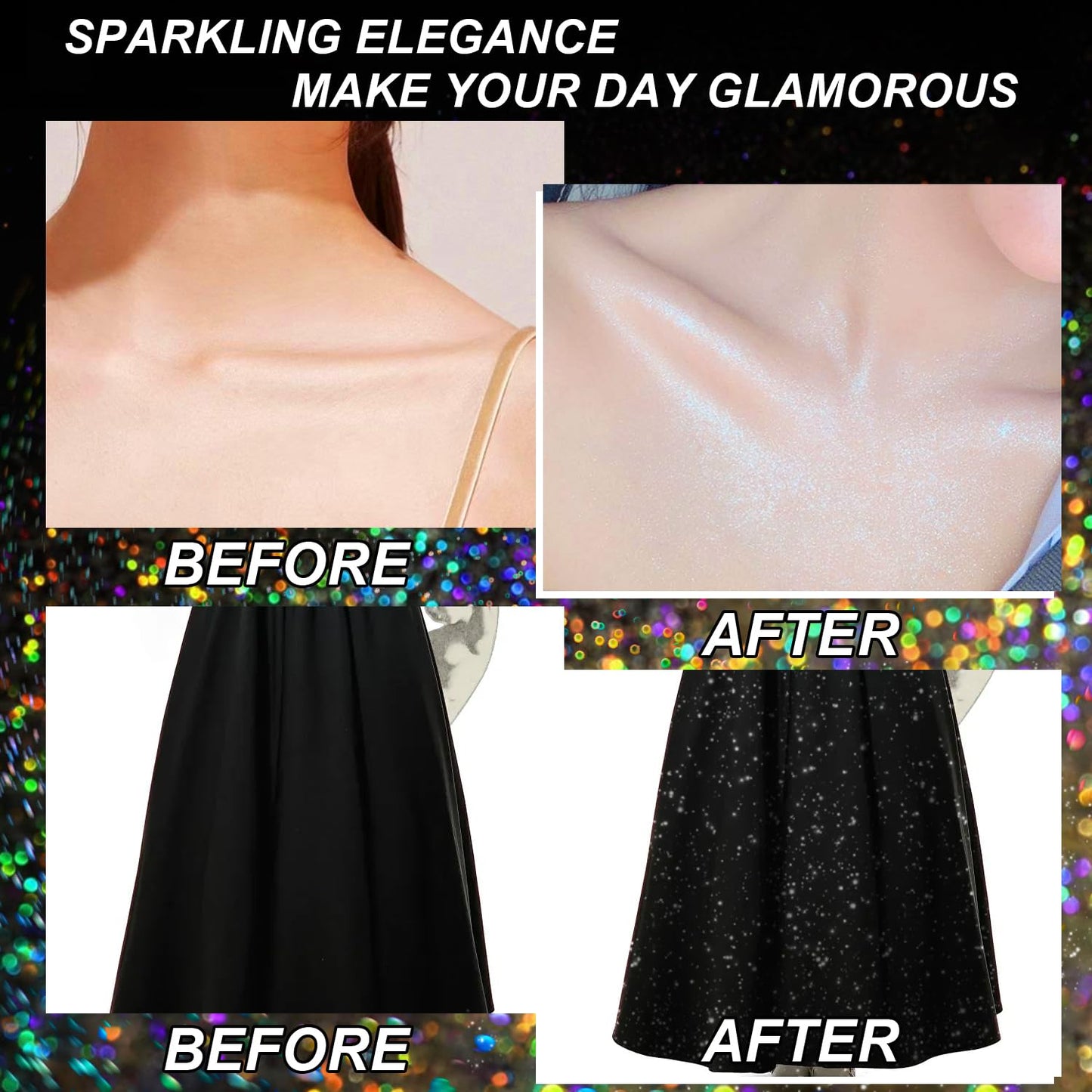 KIDELLE&CO silvery shiny glitter spray applied on clothing for festival fashion styling