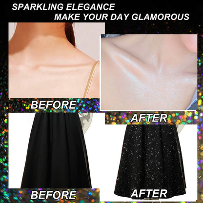 KIDELLE&CO silvery shiny glitter spray applied on clothing for festival fashion styling