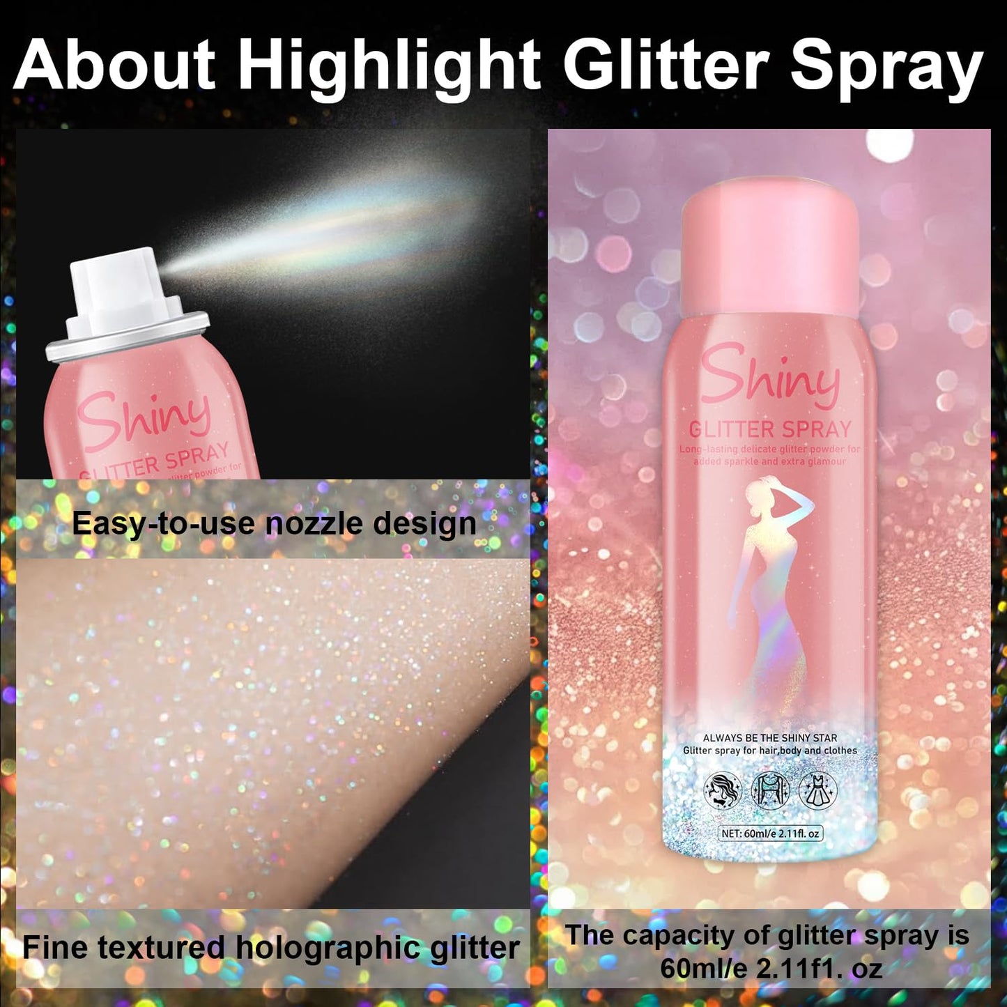 KIDELLE&CO holographic glitter highlighter powder applied as body shimmer for music concerts