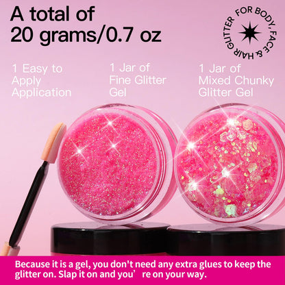 Teenitor holographic pink face glitter gel chunky and fine textures open jars