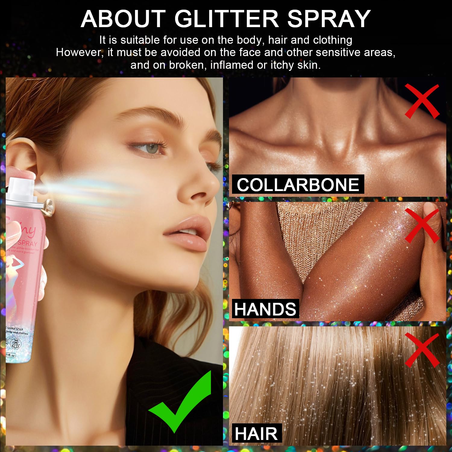 KIDELLE&CO sweat resistant body glitter spray showing long lasting waterproof sparkle