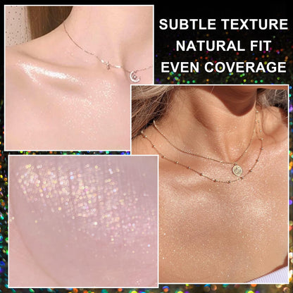 KIDELLE&CO holographic silver cosmetic grade shimmer mist being applied to the arm
