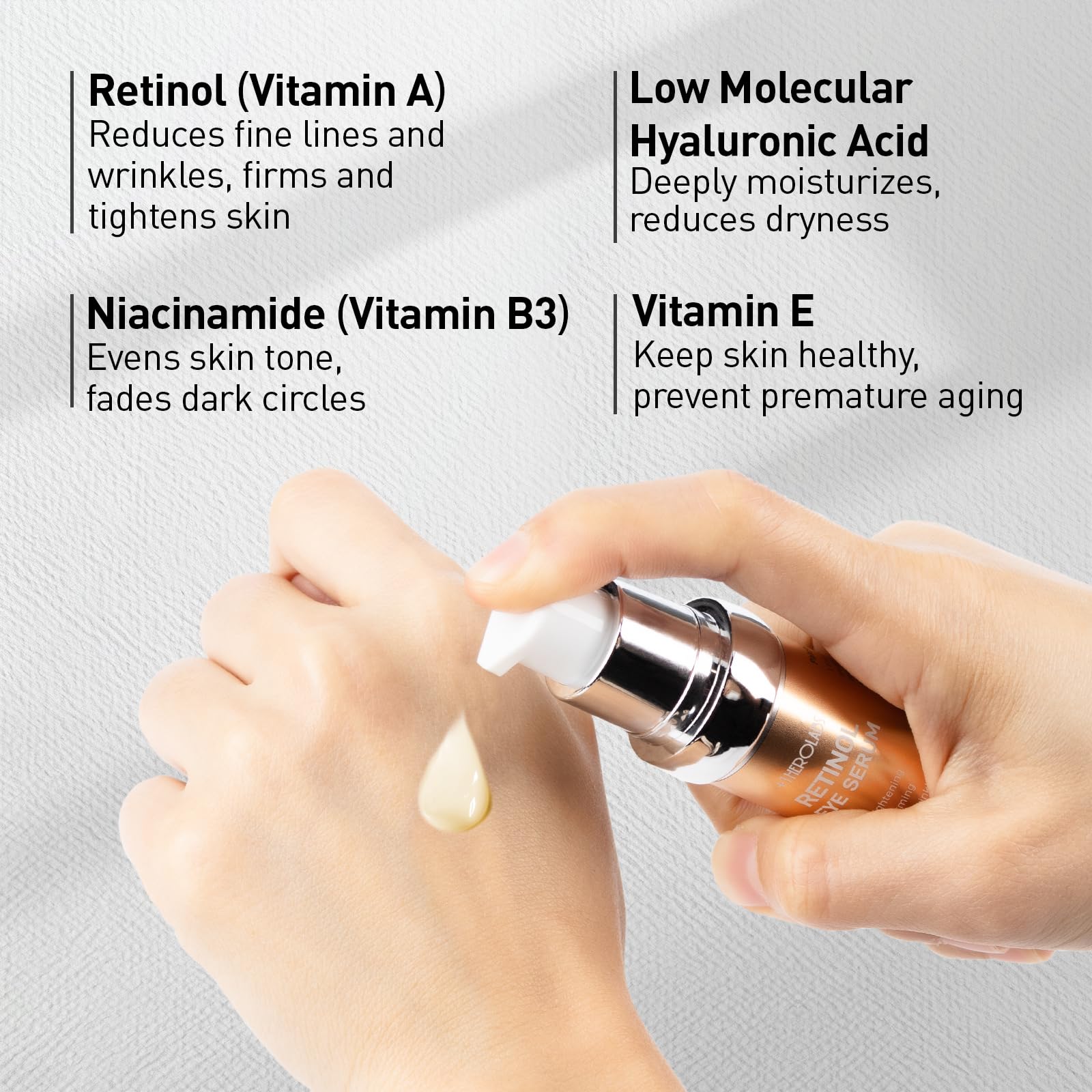 Application of 1Herolabs eye serum on under eye area