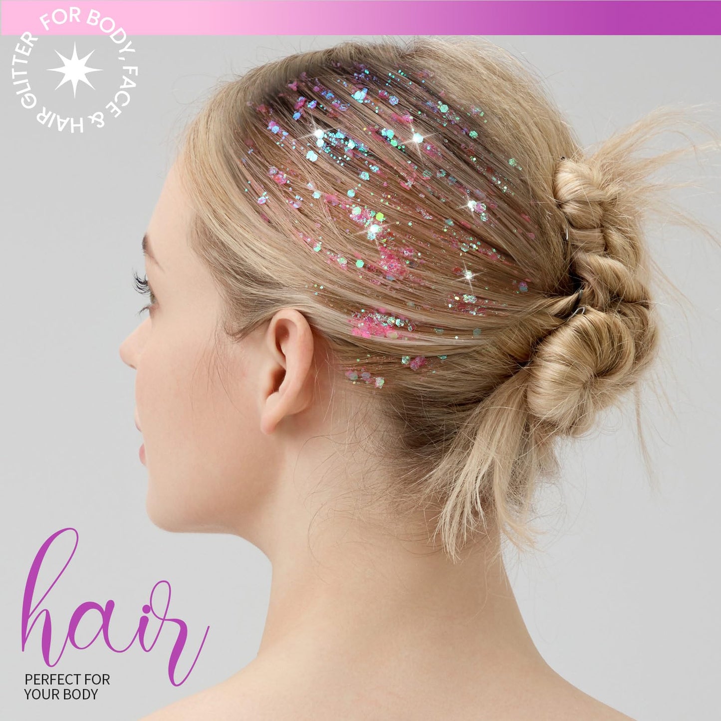 Teenitor water based pink festival glitter gel smudge proof texture close up