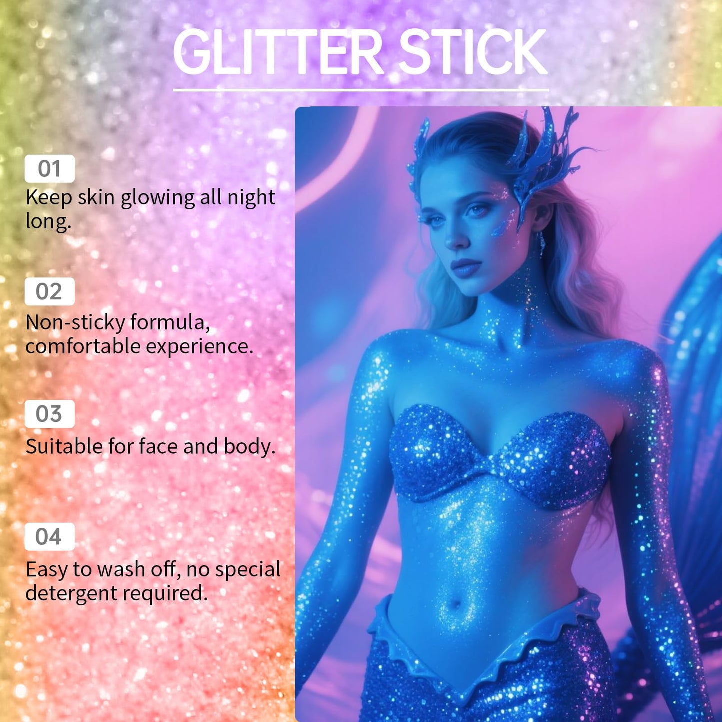 Mysense face and hair chunky glitter stick gold variant presented with its protective cap off ready for use.