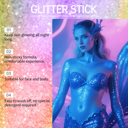 Mysense face and hair chunky glitter stick gold variant presented with its protective cap off ready for use.