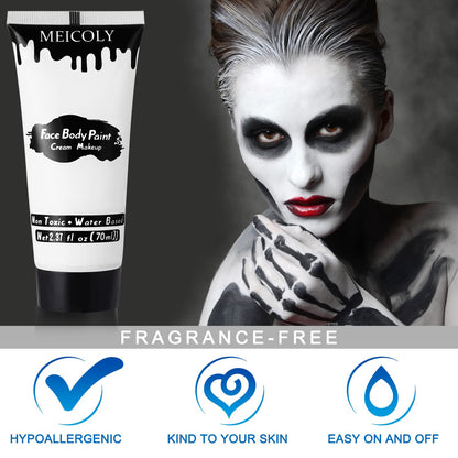 Water based non toxic white face paint applied on a model skin.