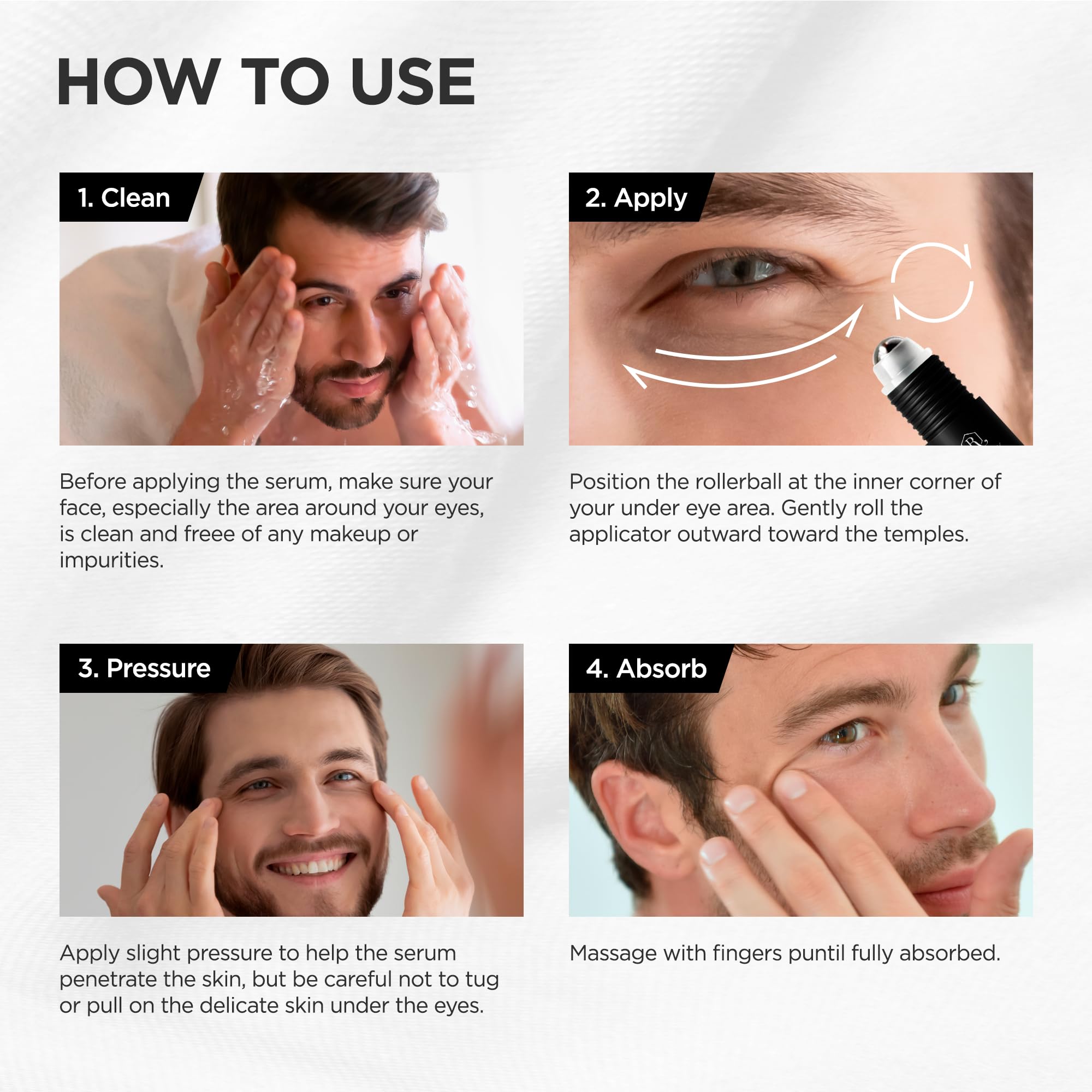 Razonix caffeine serum application on man under eye area