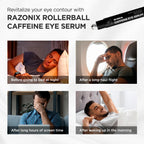 Man applying Razonix cooling caffeine eye roller to dark circles