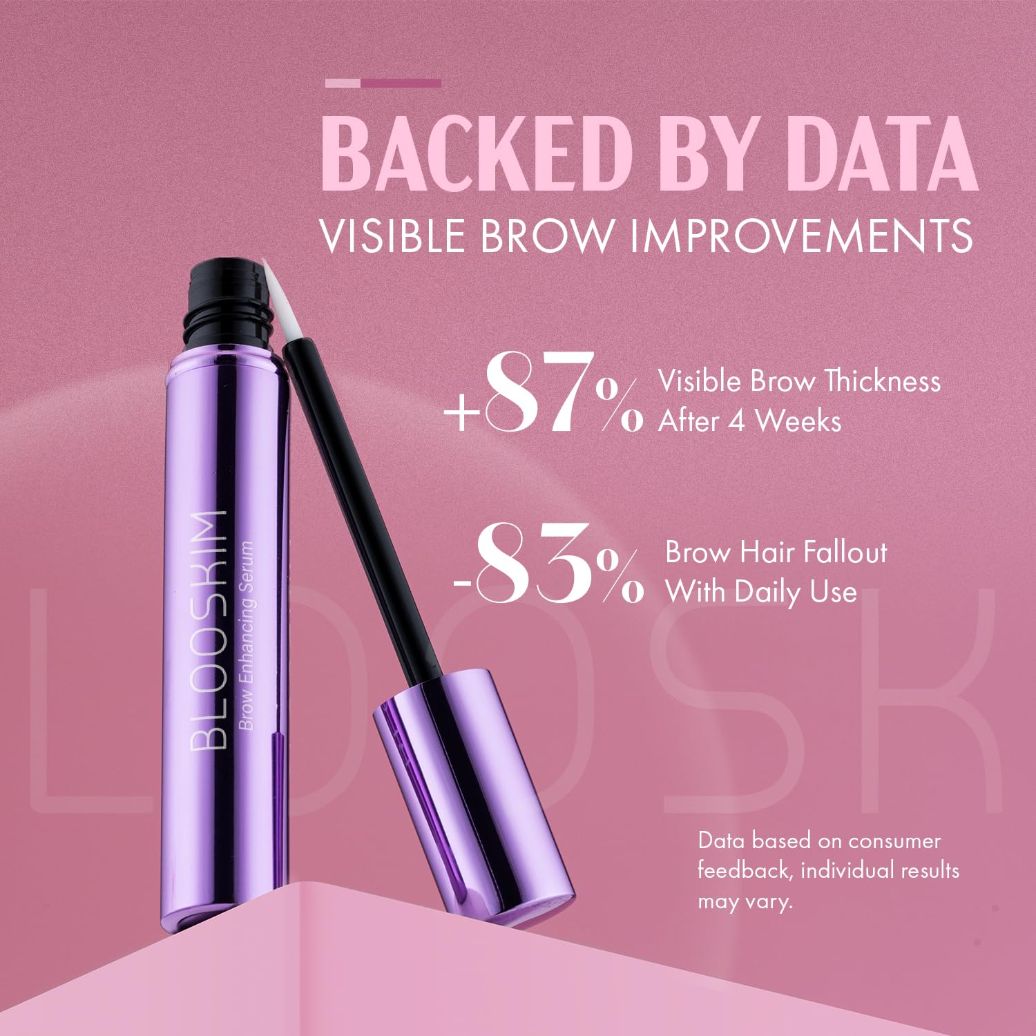 Close up of Blooskim brow serum packaging 5 milliliter size
