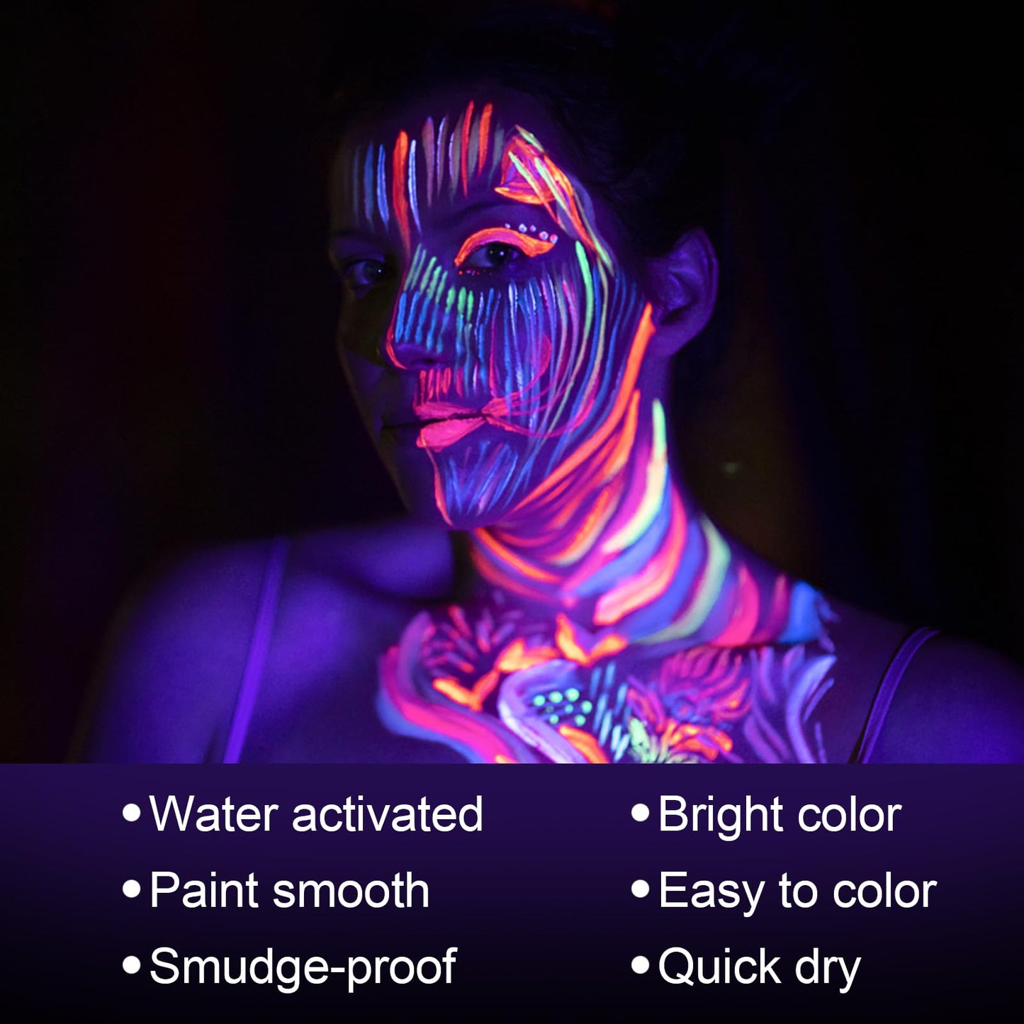 Water activated fluorescent eyeliner palette displaying vibrant neon cosmetic shades