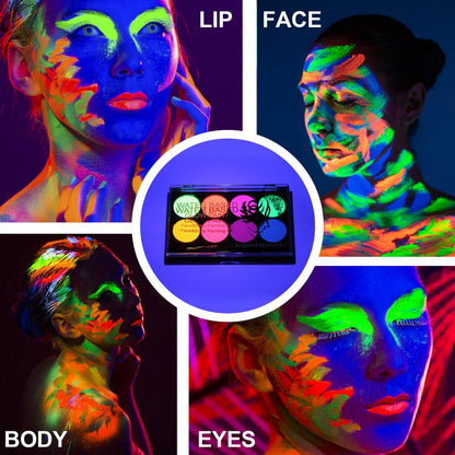 Non toxic washable water based glow face paint packaging close up view