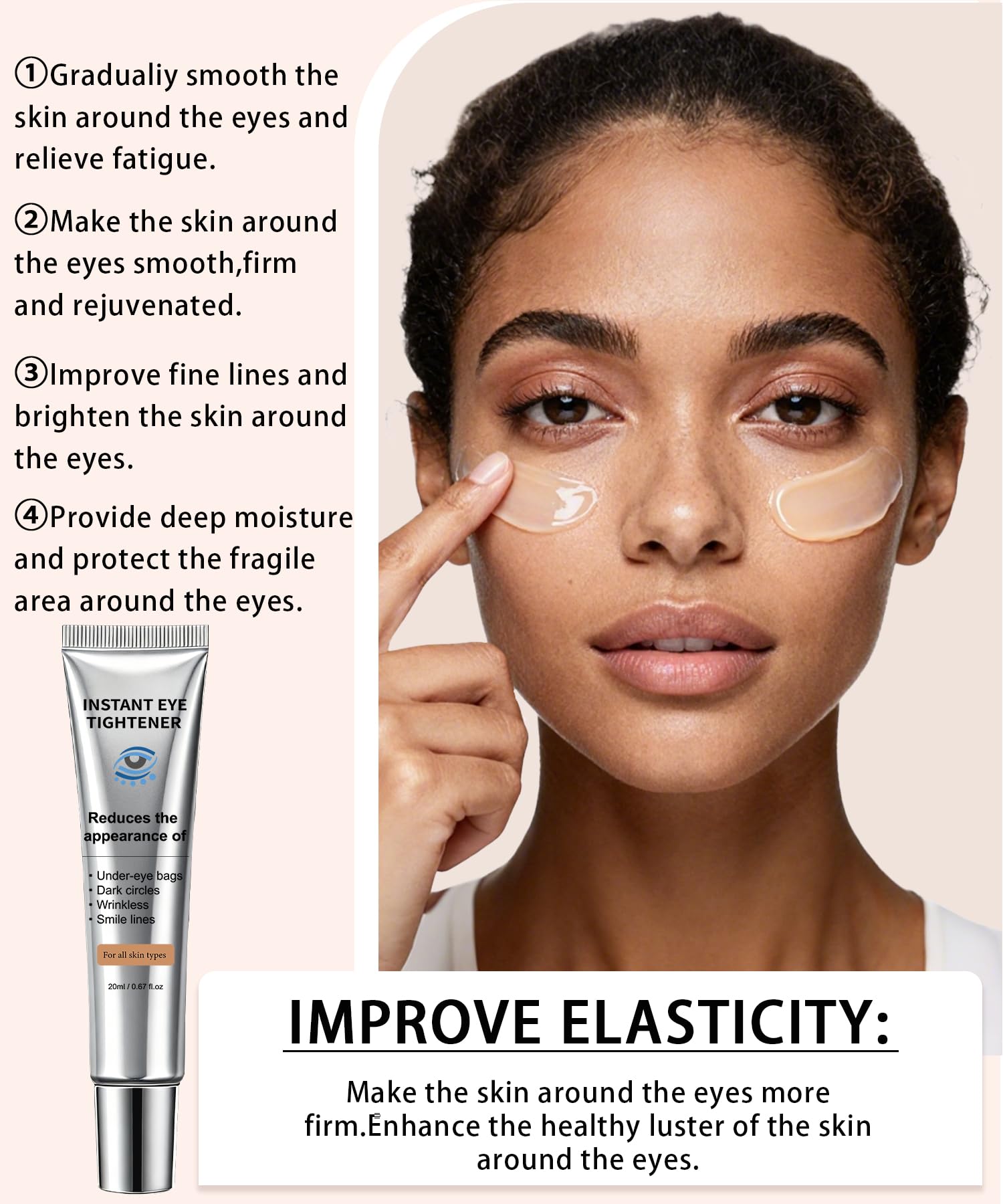 Before and after visualization of the instant puffiness and wrinkle reduction cream.