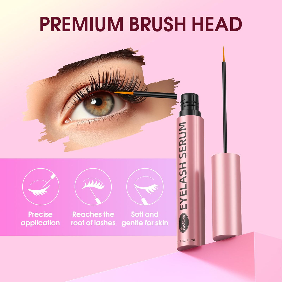 Application of Biysber lash serum on natural eyelashes