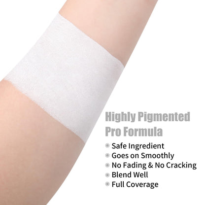 Drawdart white foundation stick alongside Halloween cosplay makeup supplies