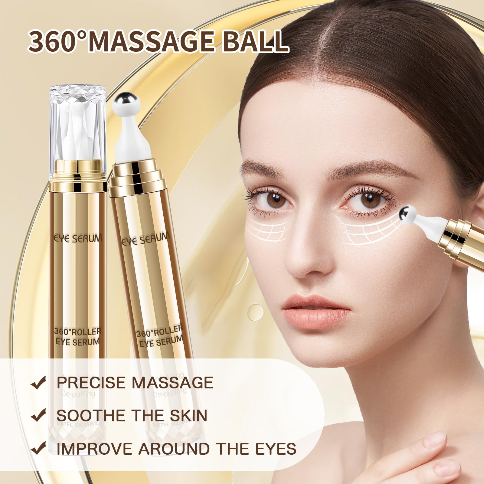 Anti aging eye serum with massage ball for puffy eyes