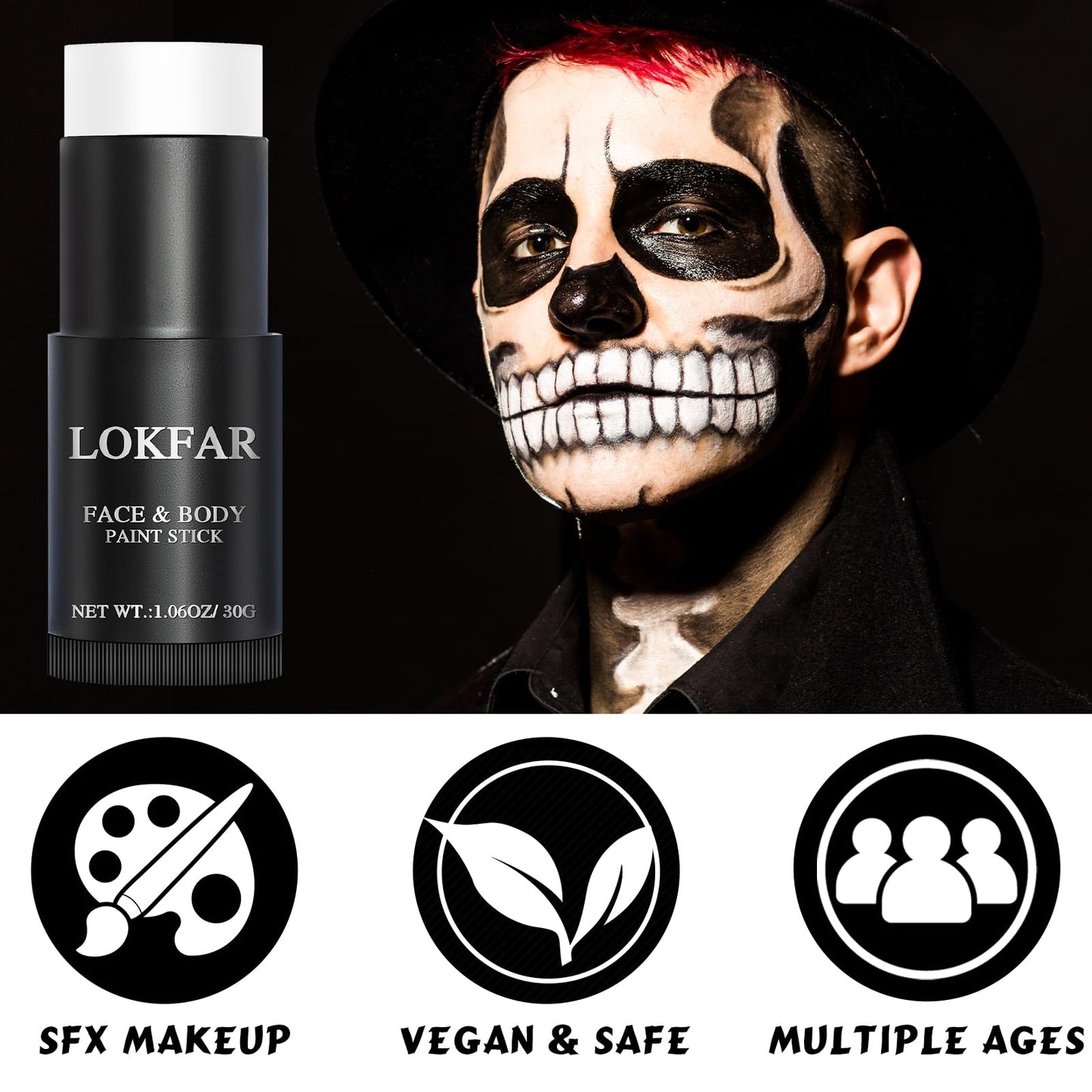 Waterproof full coverage white foundation stick for Halloween clown and zombie looks