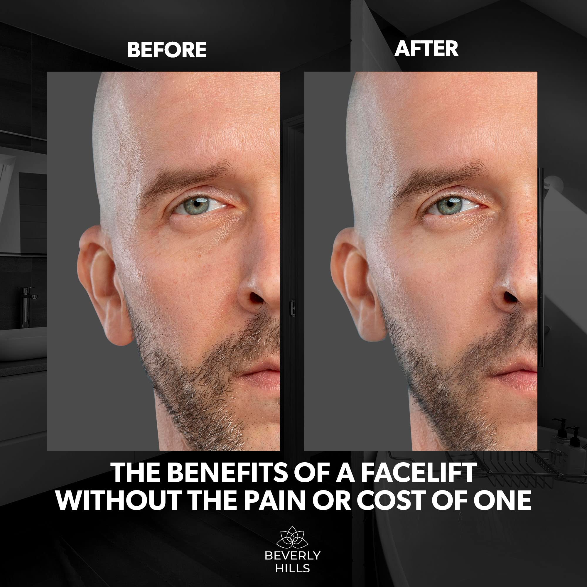 Close up of Beverly Hills Mens instant facelift serum label