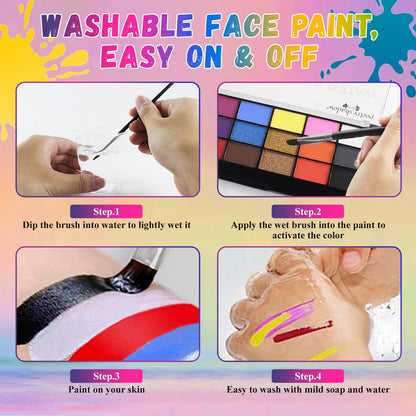 Close up view of the non toxic pressed pigments inside the palette