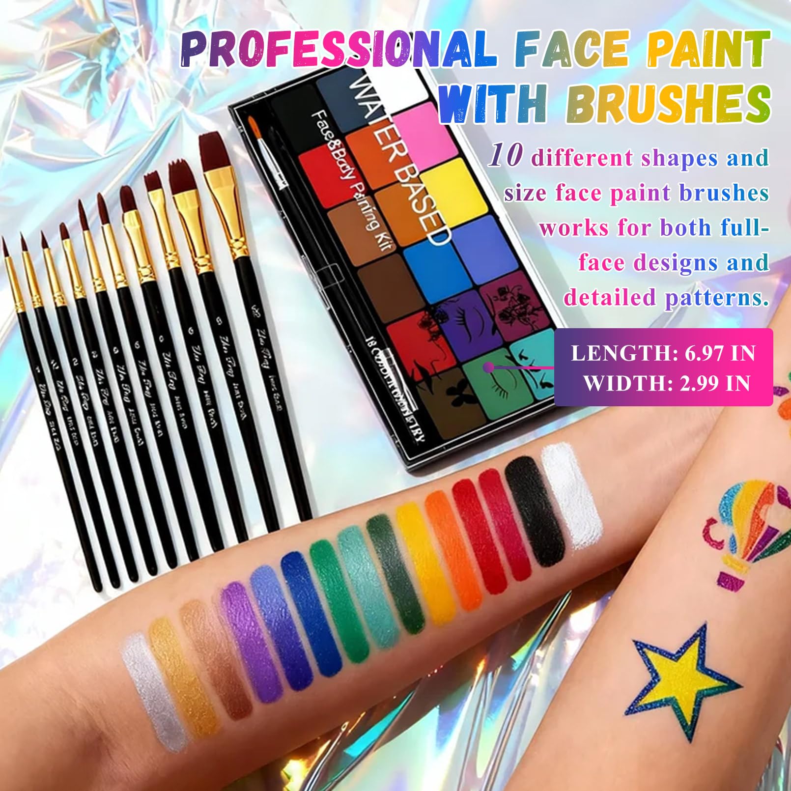 BRIMFULITE face paint kit packaging with artistic stencil patterns visible