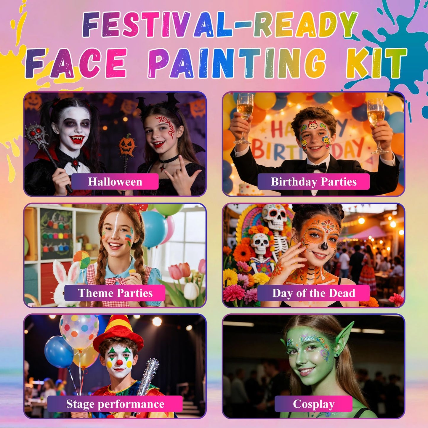 Washable 18 colors face and body painting palette set layout