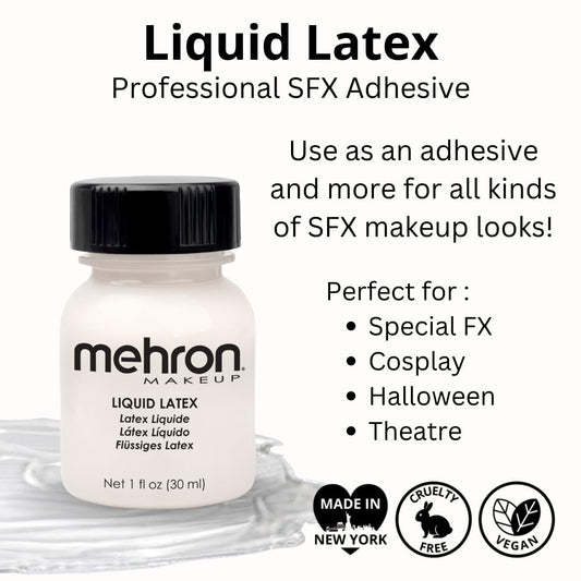 Mehron Liquid Latex Clear Flesh bottle with application brush