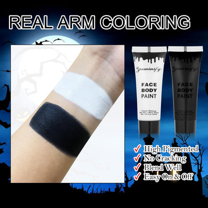 Halloween SFX makeup kit with black and white cosmetics for clown and zombie cosplay