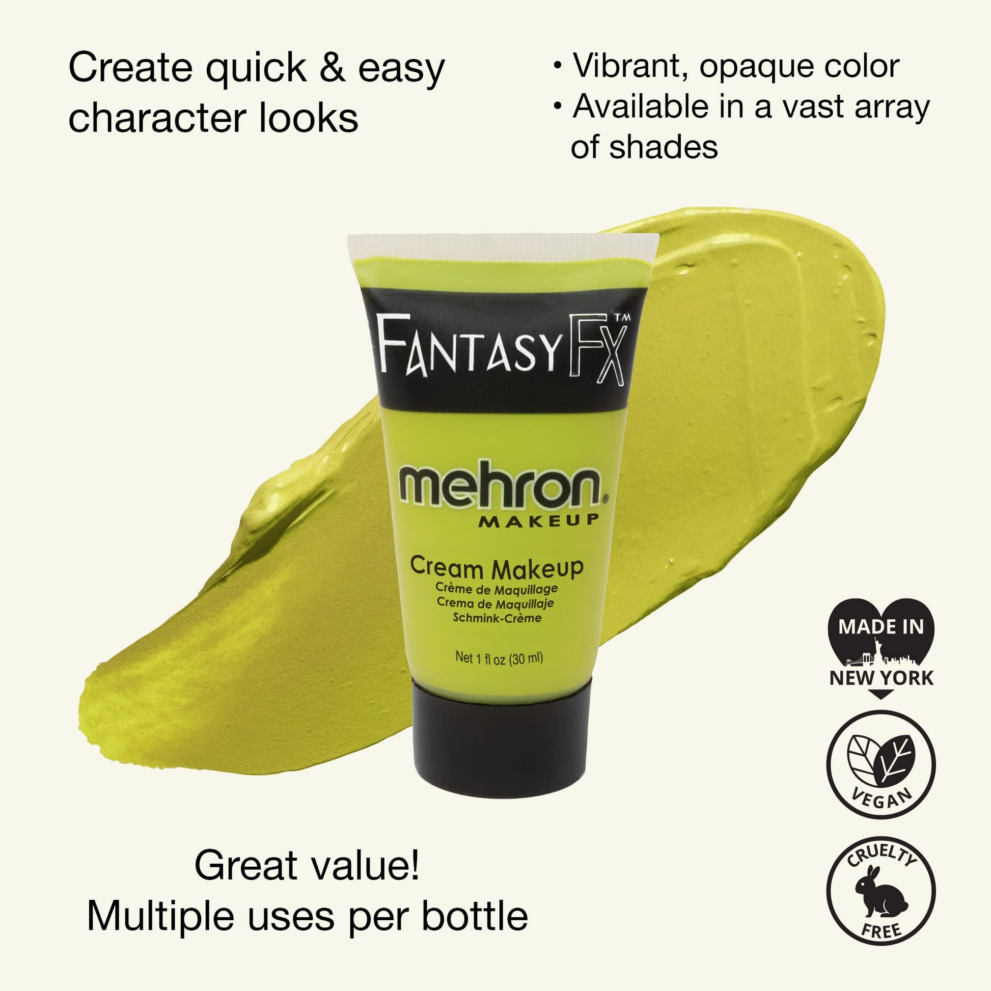 Mehron Fantasy FX face and body paint cream tube with green color swatch