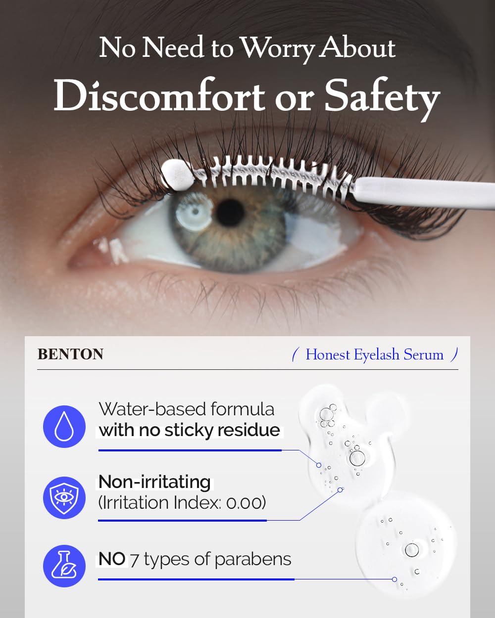 Benton Honest Eyelash Serum dual brush head showing ball tip