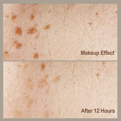 Swatches of the quick dry waterproof Chestnut freckle makeup on skin demonstrating realistic spot patterns.