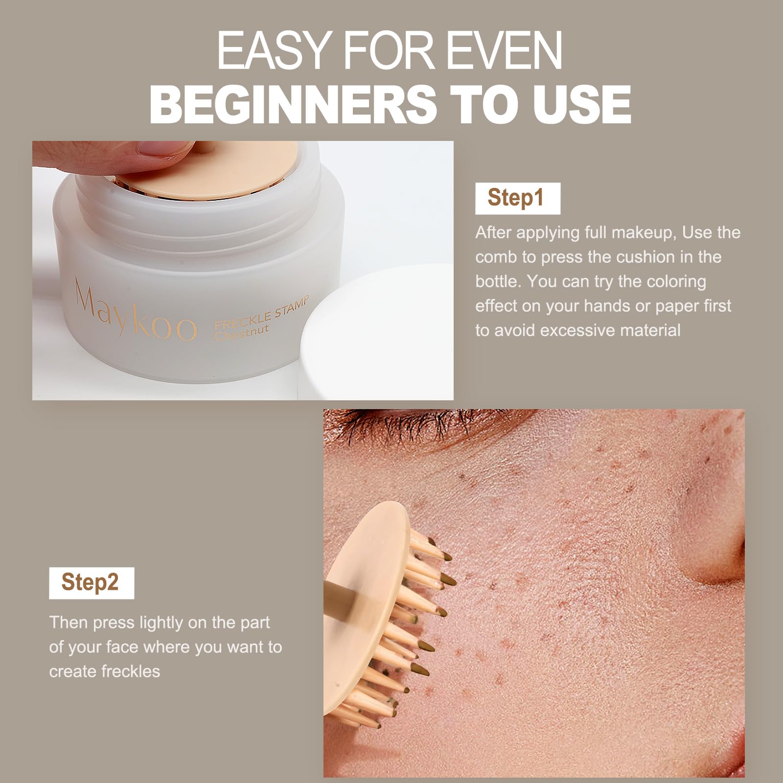 Full product packaging view of the imported Maykoo freckles cushion showing product weight and ingredient information.