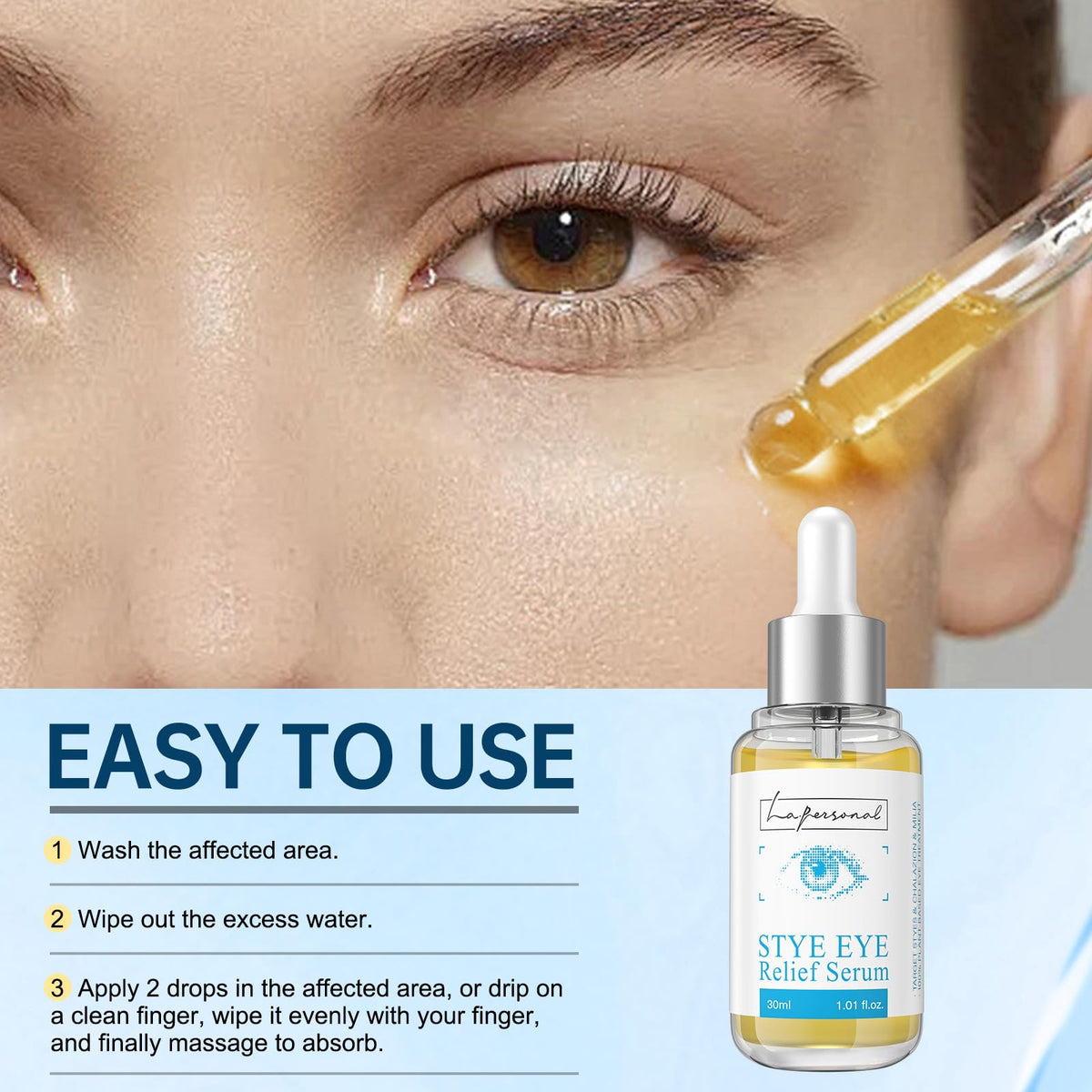 La. Personal Stye Eye Relief Serum texture and lightweight formula view