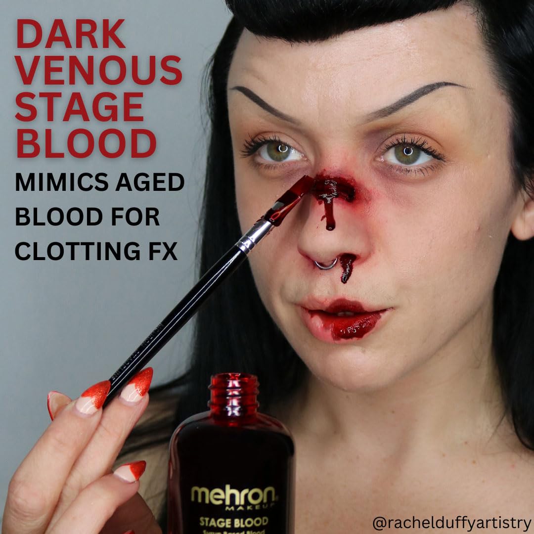 Back label of Mehron Stage Blood bottle detailing the paraben free and non toxic ingredients list.