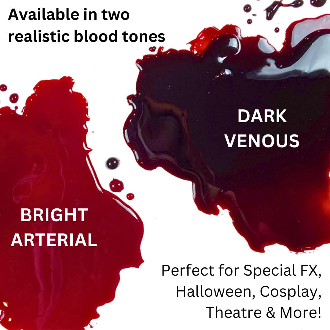 Professional special effects artist applying Mehron Dark Venous fake blood for a cosplay costume look.