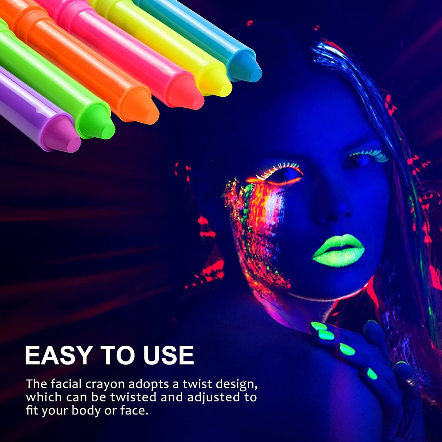 Close up of the rotating twist mechanism on the neon face painting crayons