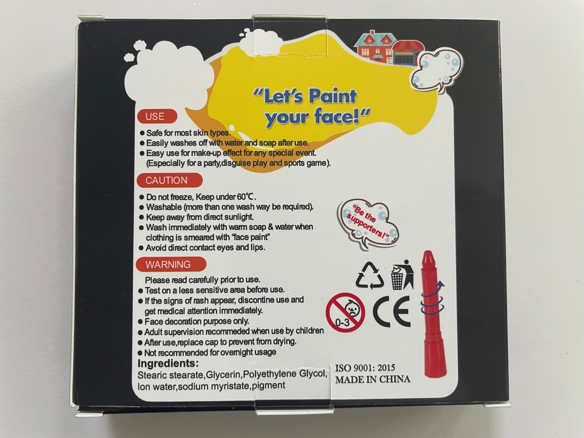 Ausbond packaging details emphasizing the non allergenic party makeup attributes