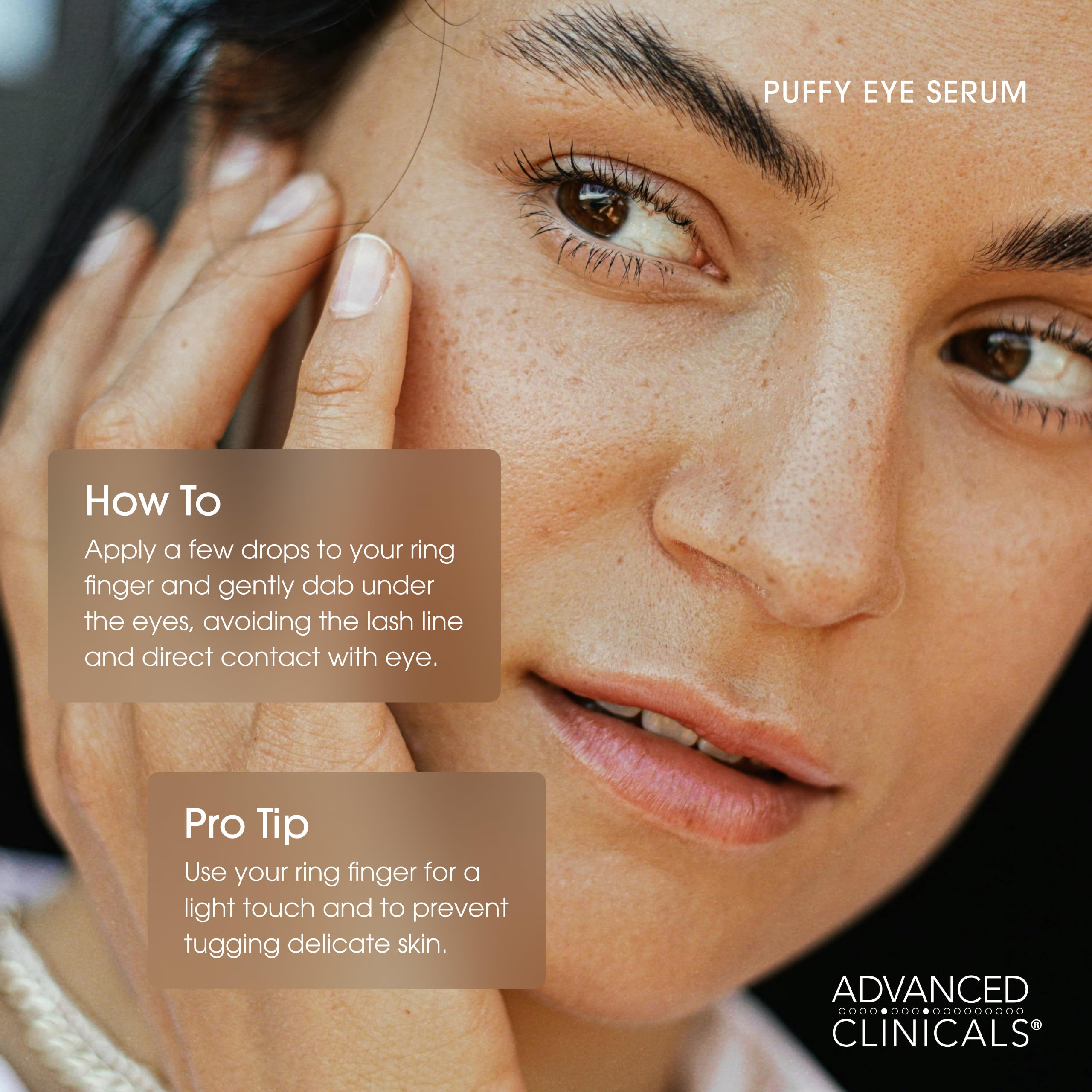 Application of Advanced Clinicals eye serum under the eye