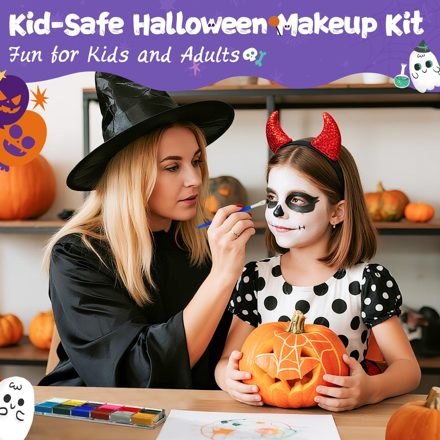 Water resistant long lasting kid safe face painting kit showing smooth texture of the paints