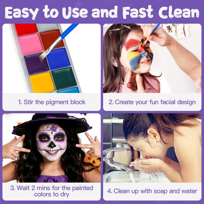 Professional twelve color oil based face and body art set for festive events and school carnivals