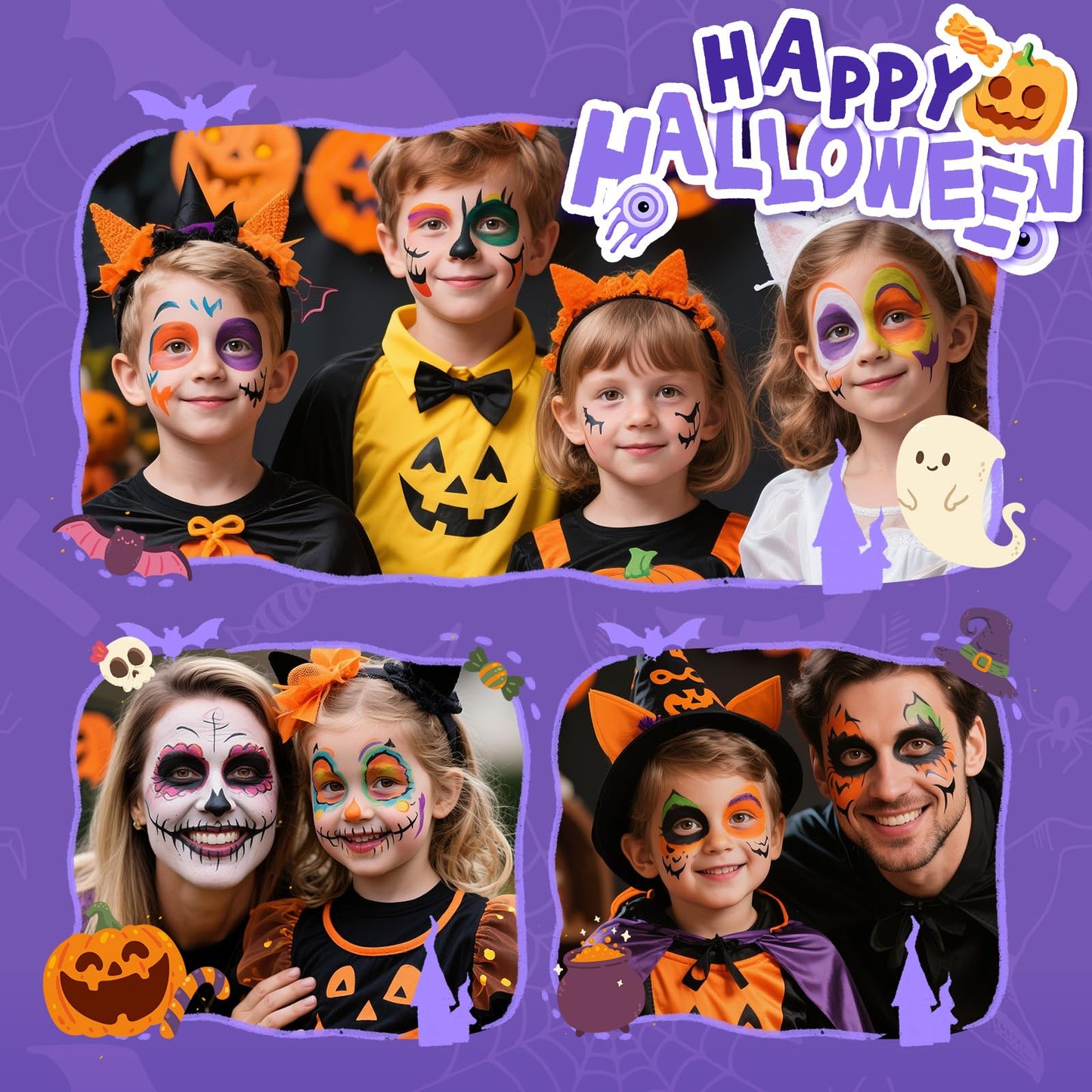 Safe blendable cosmetic grade children costume makeup palette with precise application tools