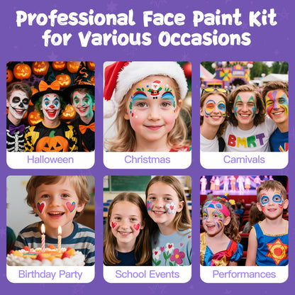 Authentic USA imported Asddage face painting kit package contents featuring multi color cream pigments