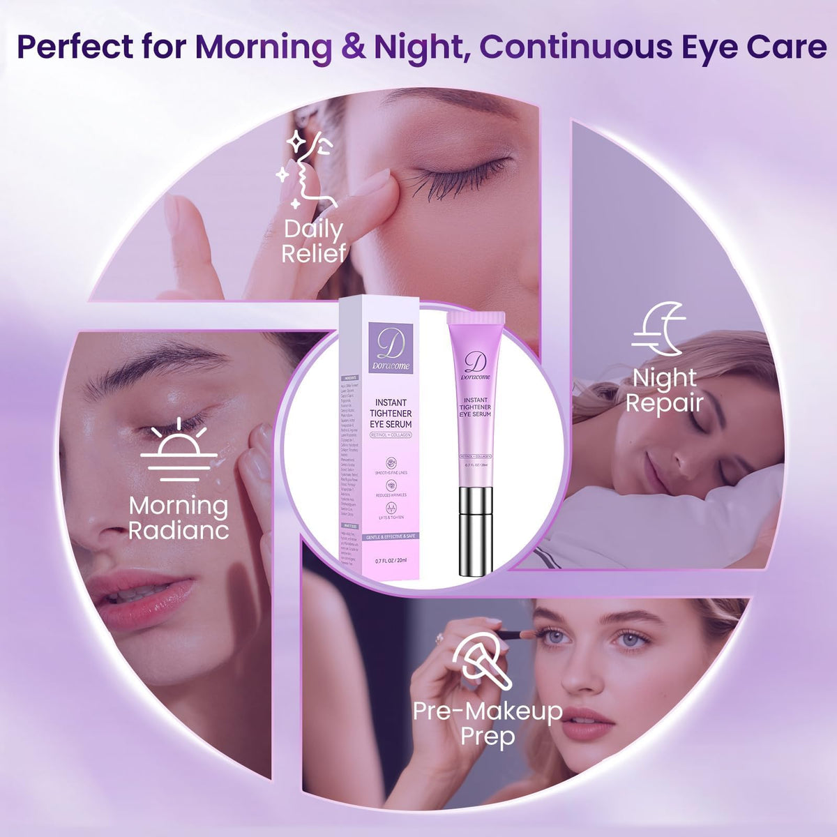 Dermatologist tested label on Doracome under eye serum packaging